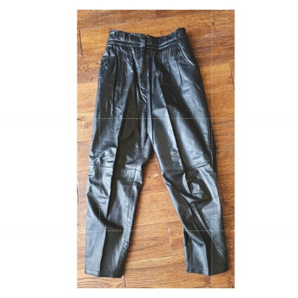 Vintage 80s Toffs Leather Pants Womens High Waist Pleated Black 8P Waist 28 / 28